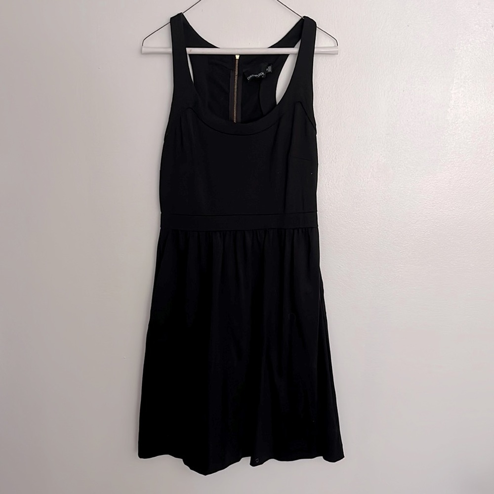 Cynthia Rowley Black Sleeveless A-Line Dress with Gold Back Zipper